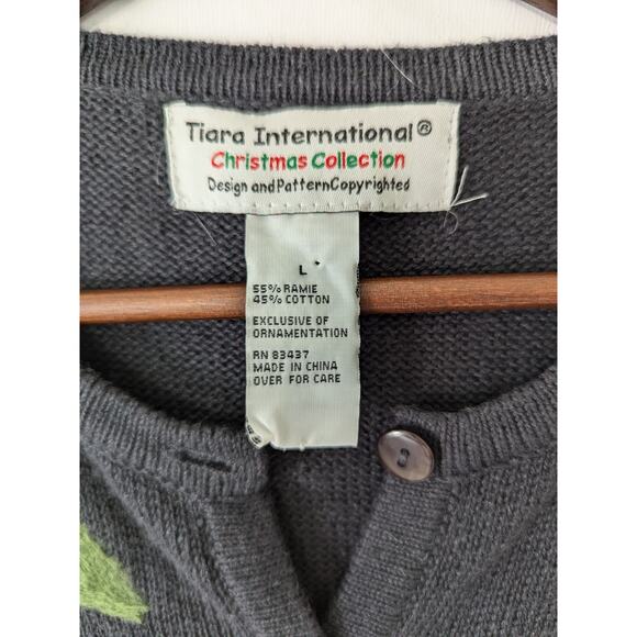 Vintage Tiara International Christmas Collection Cardigan Sweater Large Gray - Picture 5 of 8